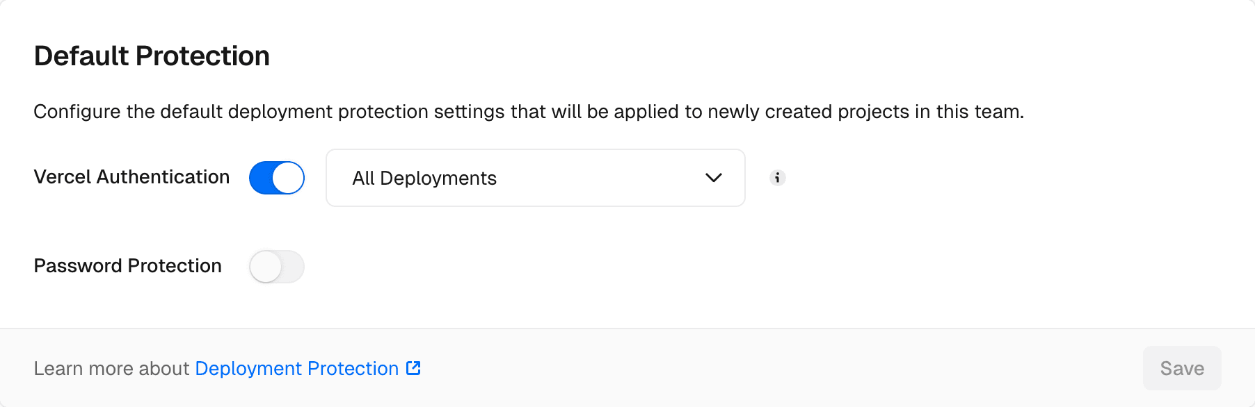 Team default Deployment Protection