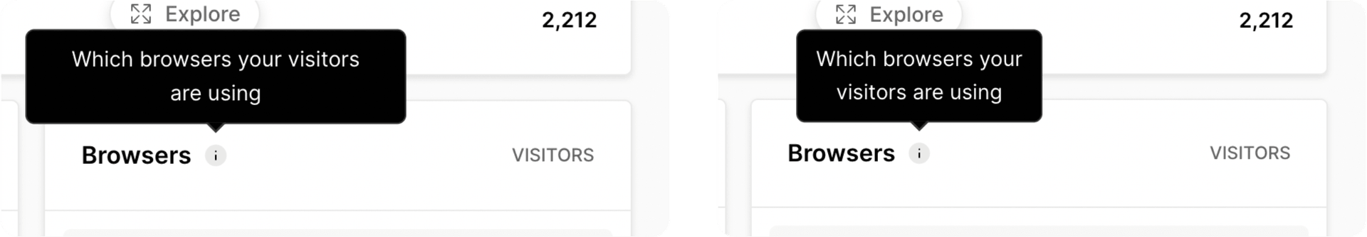 A tooltip on the Vercel site, before and after React Wrap Balancer.